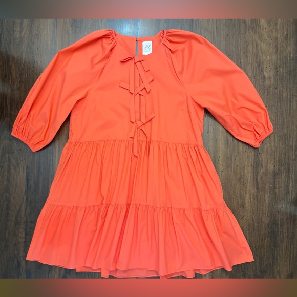 Cinq A Sept Lynn Dress Size 14 Coral Mini Layered Bow Easter Spring Ruffle NWT - Picture 4 of 16